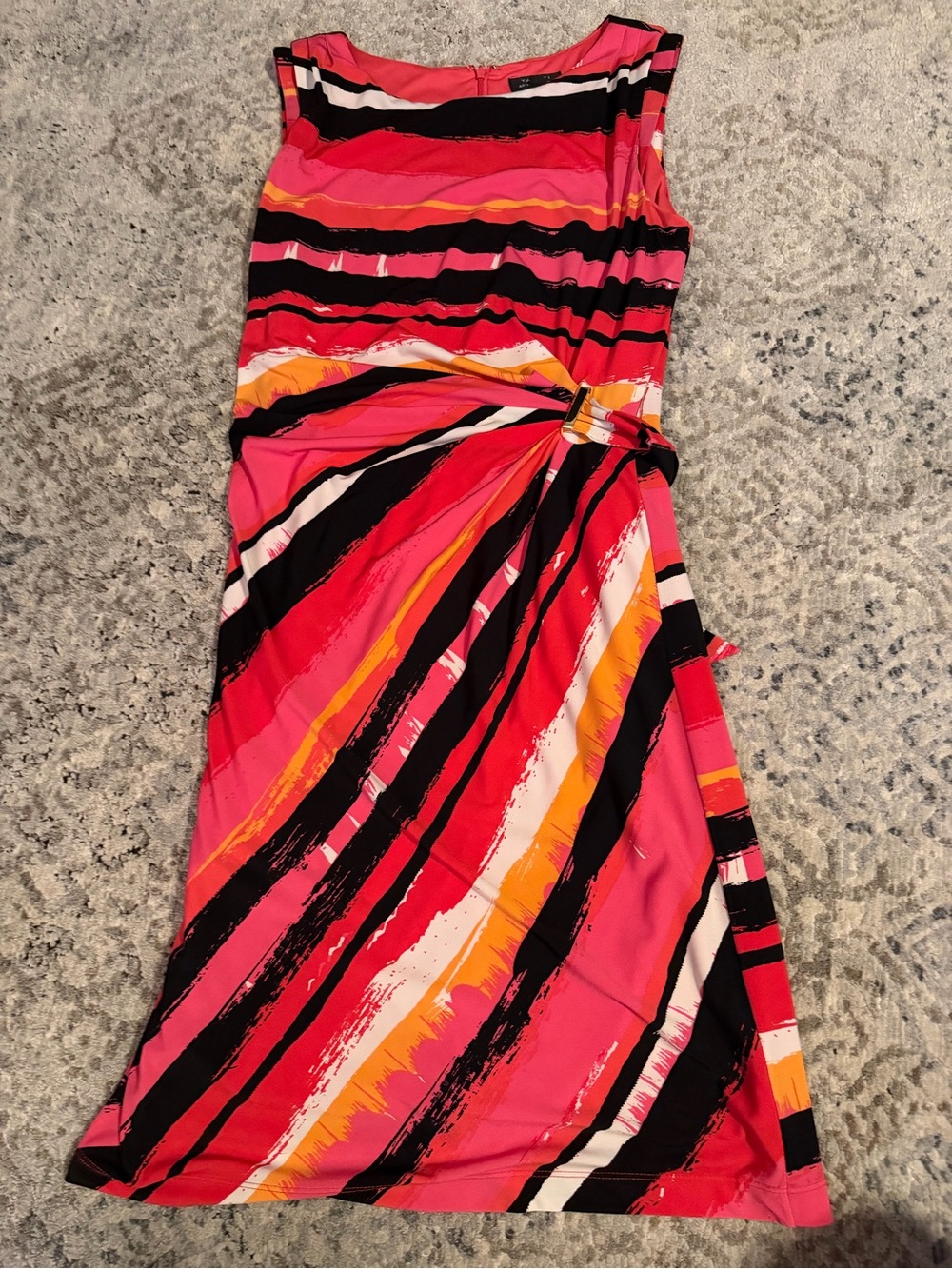 Tahari Sleeveless Pink & Black Striped Tie-Waist Dress